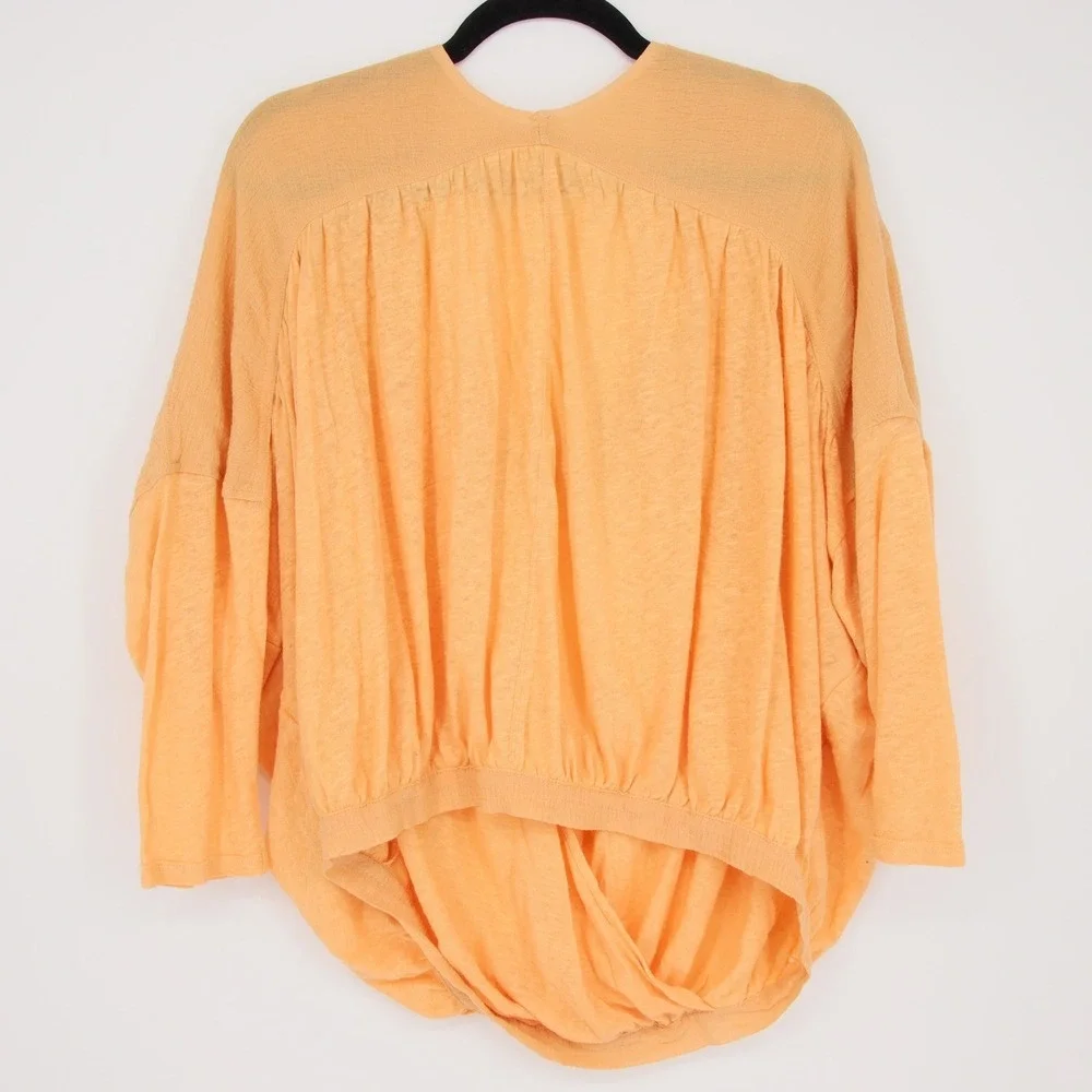 Free People Double Knot Top Size S Orange Linen Blend Surplice Drapey Oversized